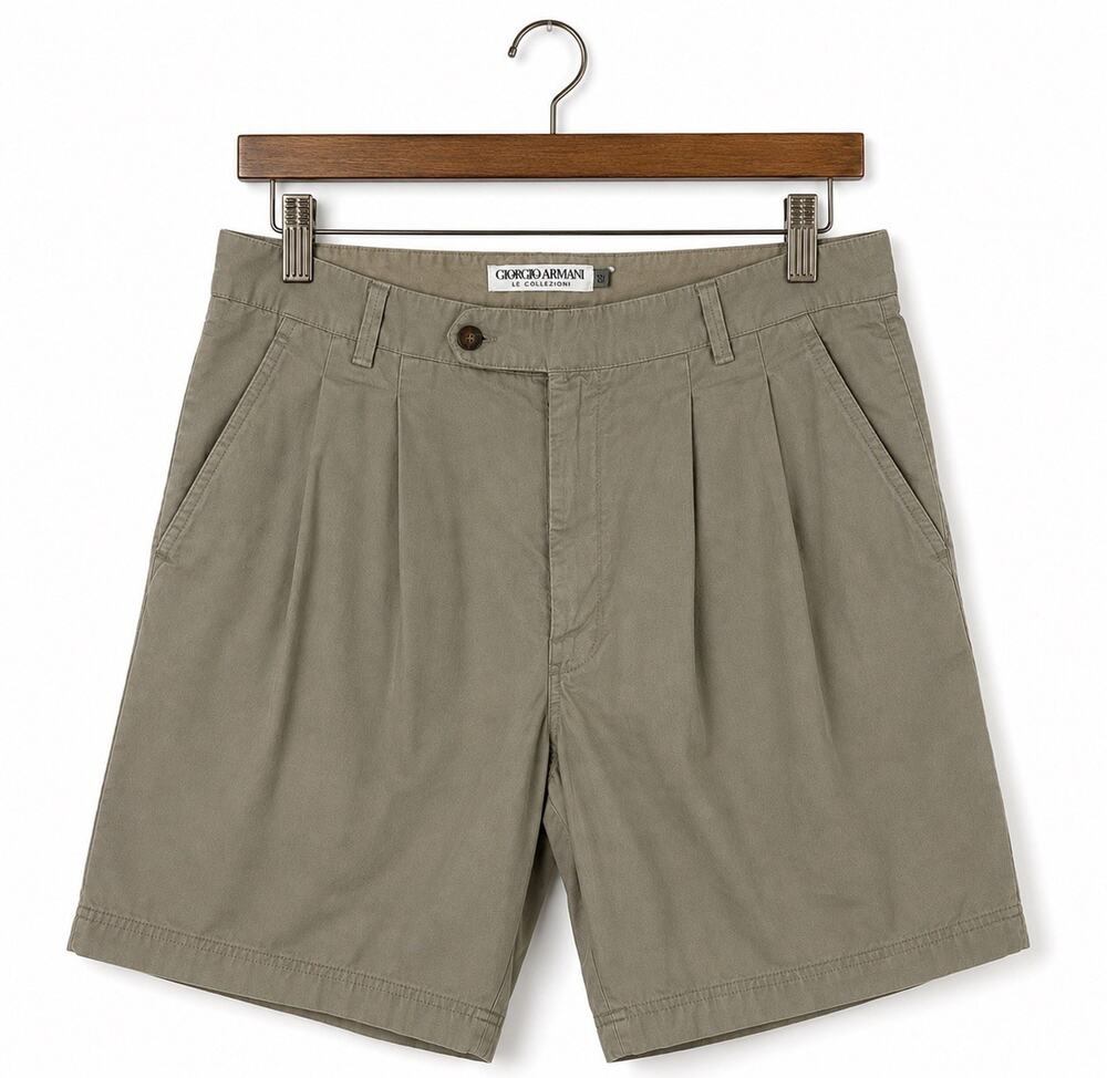 Giorgio Armani Le Collezioni Shorts Mens 27 Khaki Pleated Linen Blend Vintage